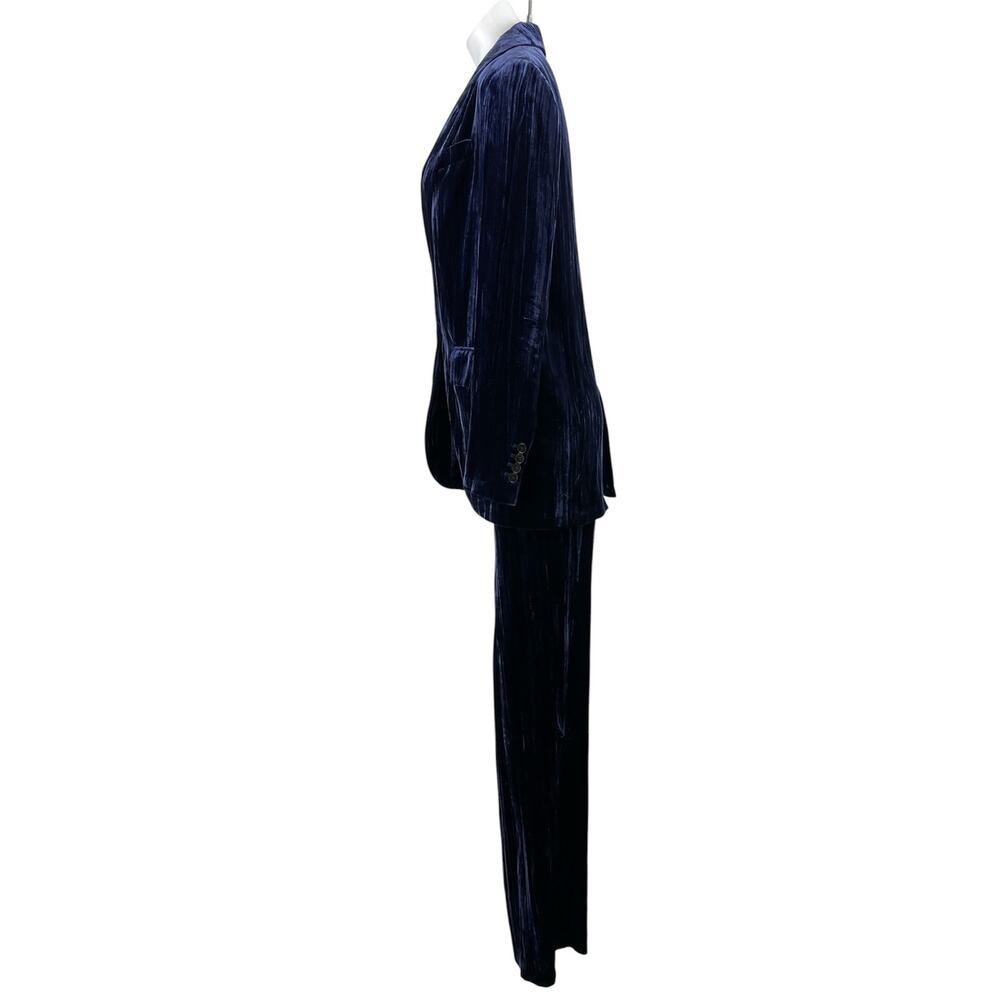Zara Women's Blue Velvet Velour Blazer Suit & Wide Leg Trouser Pant Sets Size XS - Picture 2 of 5